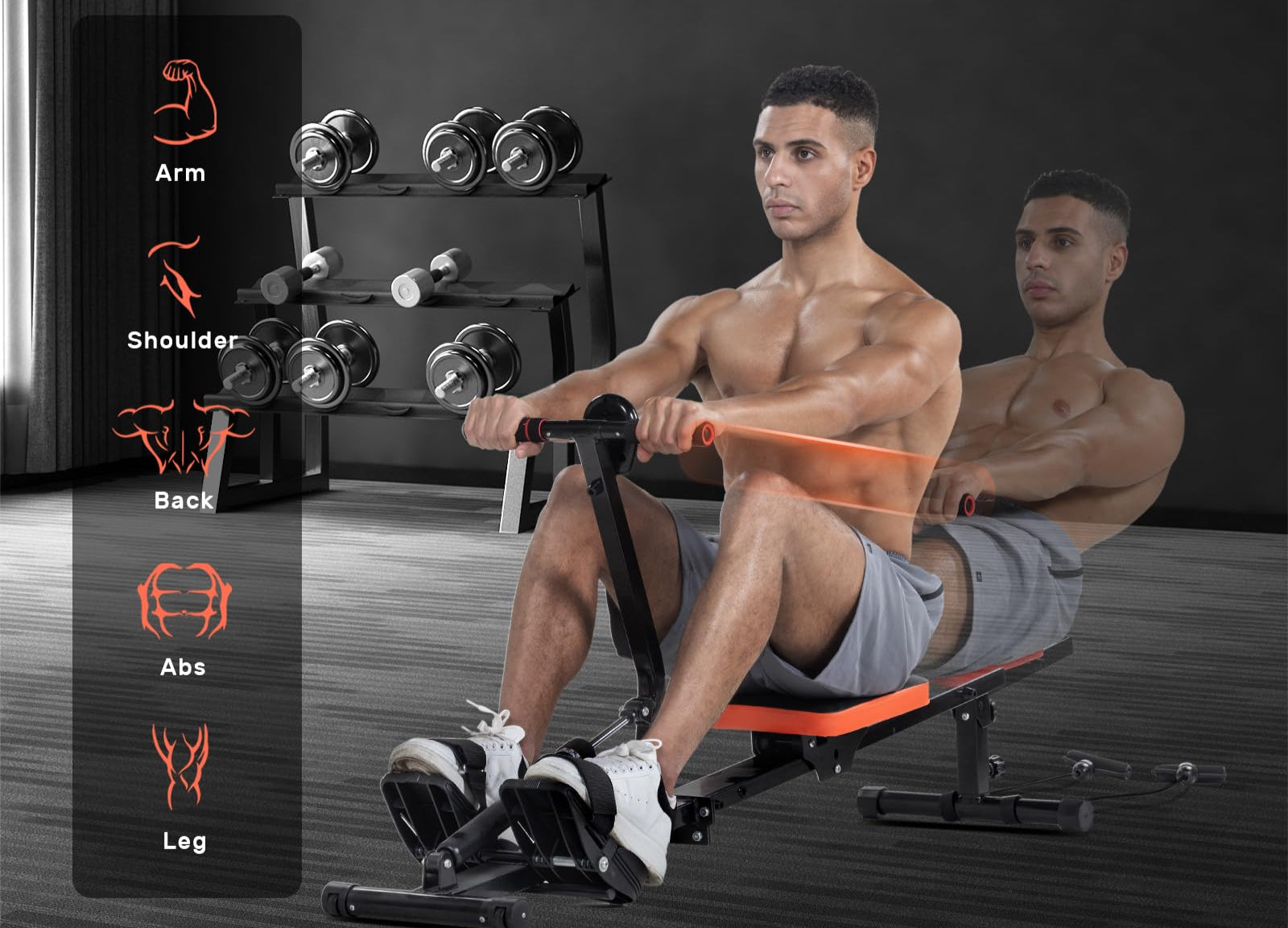 Dskeuzeew Rudergerät für zuhause Klappbar Hydraulisches Fitness-Rudergeräte mit 12-stufiger Widerstandsstufen, Trainingsgerät für das Ganzkörpertraining 120kg Gewichtskapazitä